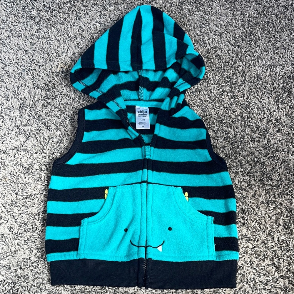 Baby vest Carters 12M baby clothes zip up vest sweater with hood